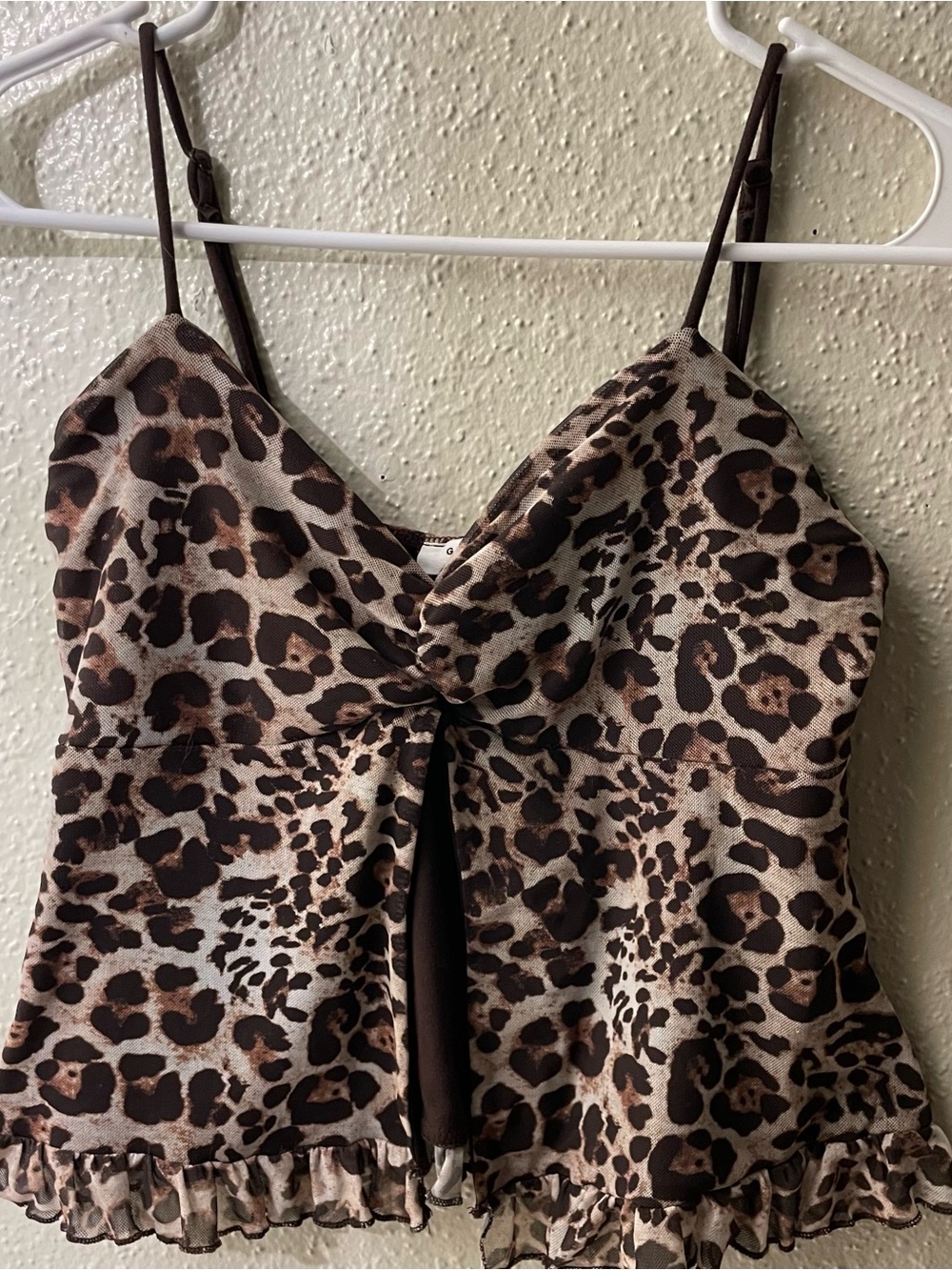 Leopard Print Satin Cami Top in Brown